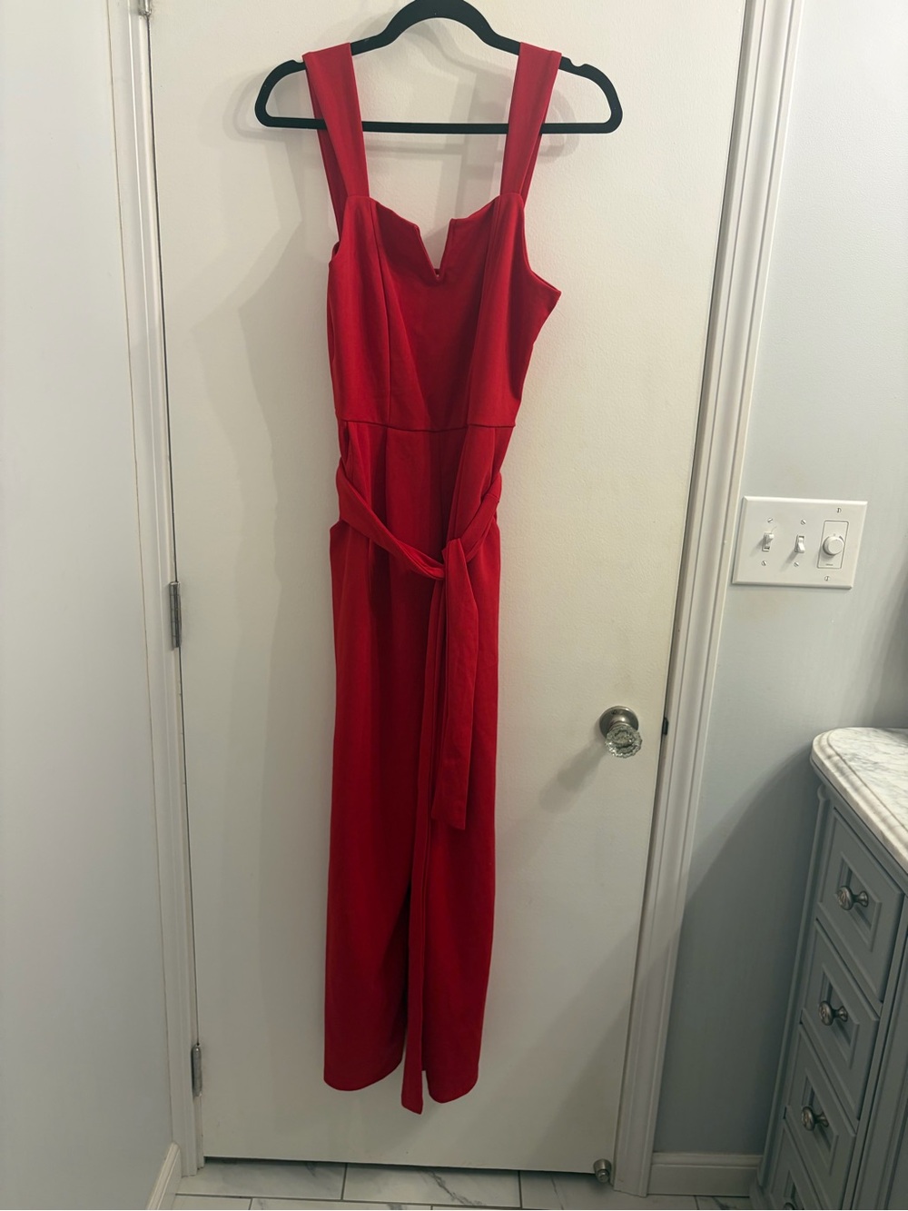 Moa Moa Red Wide-Strap Tie-Waist Jumpsuit